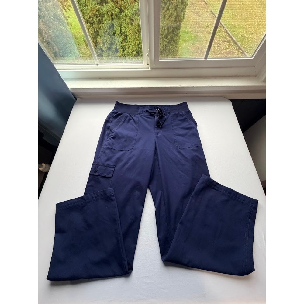 Made for Life Womens Navy Blue Cargo Scrub Pants Petite Small PS Drawstring